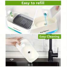 1 Set Multi-Purpose Dish Soap Dispenser With Sponge Holder, Kitchen & Bathroom Soap Dispenser, Plastic, Freestanding, No Battery Required, Perfect Pump Head, Leak-Proof Design, Great Gift Idea