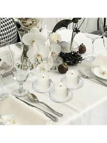 4 件玻璃烛台、杯垫，适用于婚礼、情人节、餐桌中心装饰、家居装饰、咖啡杯垫、烟灰缸、节日活动、家庭聚会、主题派对