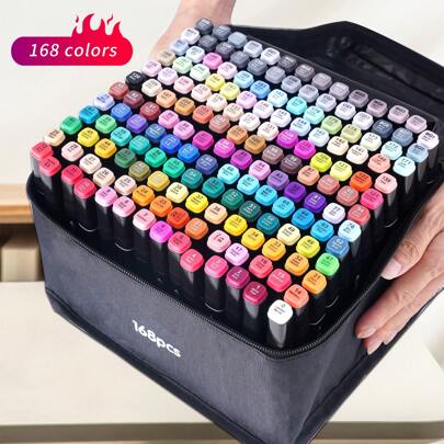 168/120/100/80/60 Color Art Marker Pens,Rotuladores De Colores,Dual Tip Drawing Pen, Suitable For Artist Painting, Sketching, Coloring, Illustration, Anime Design, Art Sketch Drawing Pen Set, Christmas And Birthday Present, Easter Gift,204/262/48/40/36/30/30/24/12 Colours Back To School