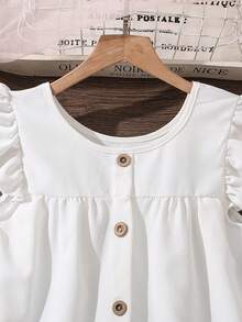Elegant Simple Solid Color Cap Sleeve Dress For Tween Girls, Summer - White - View 3