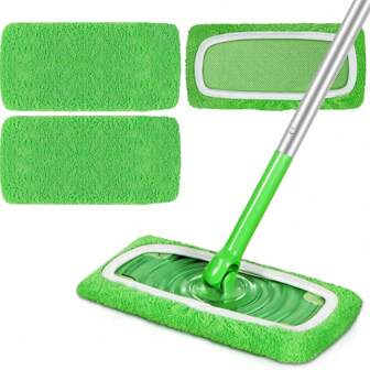 3-pack herbruikbare microvezel dweilpads, geschikt voor vegermop, natte en droge vlakke dweilhoes, wasbare pads voor het reinigen van oppervlakken/hardhouten vloeren (dweil is niet inbegrepen)