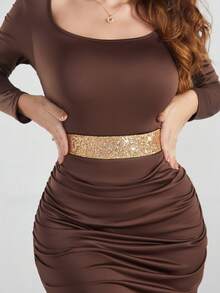 1pc Shiny Party Sexy Waist Belt, Accessory Women Plus Size Elastic Waist Belt Summer, School Fall, Autumn, Halloween - A - View 2