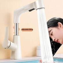 1个带抽拉式喷头的浴室水槽龙头，冷热水龙头，适用于盥洗台水槽，包含23.62英寸供水软管 - 彩色 - 查看 4