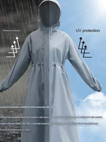 1pc Fashion, Breathable, Adult Waterproof Long Raincoat, Raincoat Hooded Outdoor Hiking Travel Fishing Thickened Drawstring Slim Fitted Rain Poncho, Waterproof & Rainproof Lightweight Hooded Rain Coat, Summer Cooling,Beach,Travel
