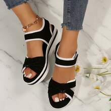 Women's Platform Wedge Sandals Casual Summer Arch Support Pad High Heel Sandals Adjustable For Outdoor Leisure Travel - 黑色 - 查看 8