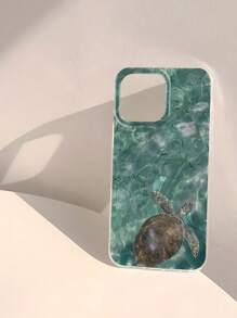 1pc Summer Cool Turtle & Beach Printed IMD Soft TPU Glossy Smooth Phone Case, Clear Waterproof & Scratch-Resistant