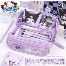 Sanrio 1 pièce Étui crayon transparent Sanrio avec Cinnamoroll, Melodys, Kuromis, Hello chat. Étui à crayon roulé en tissu, rangement mignon de fournitures scolaires pour anime, avec autocollants. Fournitures scolaires, trousse, sac d'école.