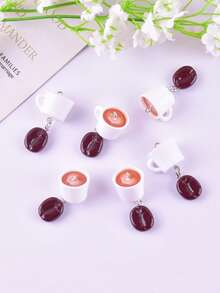 6pcs/10pcs 3D Coffee Cup & Coffee Beans Resin Jewelry Pendant, Earrings, Necklace Charms - Coffee Cup and Coffee Beans - View 6