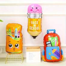 3pcs Back To School Aluminum Foil Balloons Decor - Pencil Box, Backpack, Pencil Balloons, School Classroom Decorations - Multicolor - View 1