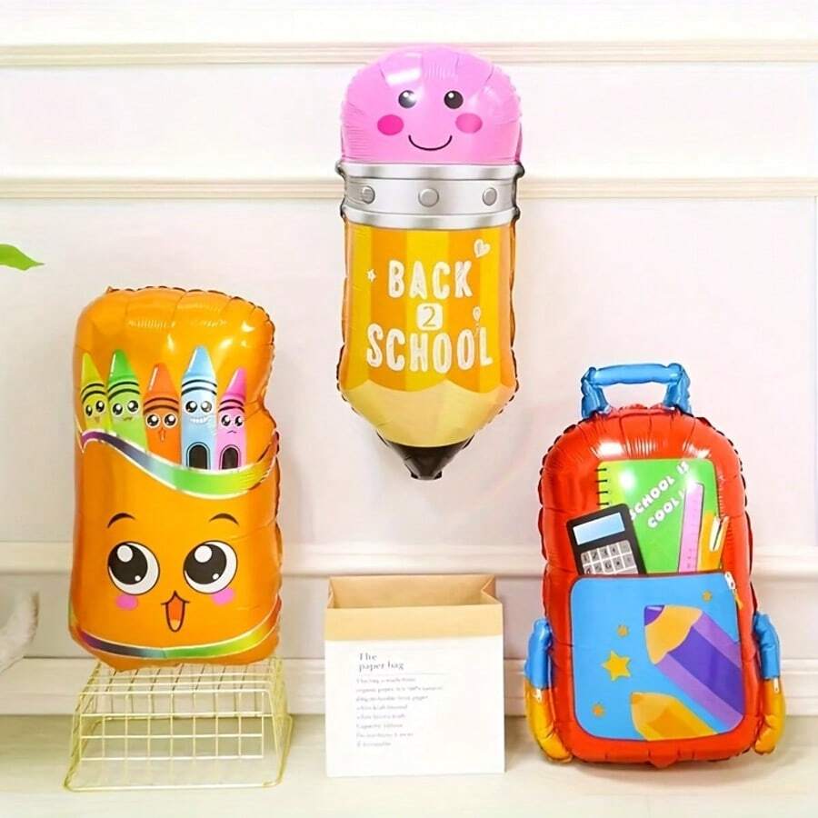 3pcs Back To School Aluminum Foil Balloons Decor - Pencil Box, Backpack, Pencil Balloons, School Classroom Decorations - Multicolor - View 1