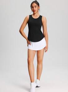 Top deportivo sin mangas de malla transpirable con parches, chaleco curvo para yoga, fitness y running