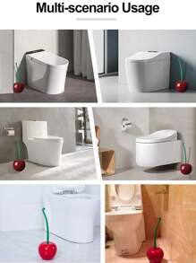 1 pieza Juego de cepillo y soporte para inodoro, Juego de cepillo de inodoro de cereza, Cepillo de inodoro con asa larga y diseño lindo, Herramientas de baño y accesorios de limpieza para decoraciones de baño de cereza