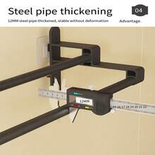 1pc No Drilling Needed Double Rod Wall Mounted Bathroom Towel Rack, Multi-Functional Storage Rack For Bathroom, Kitchen, And Behind The Door - Multicolor - View 10