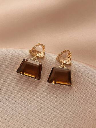 Andkiss 1 Pair Fashionable Retro Minimalist Trapezoid Crystal Earrings
