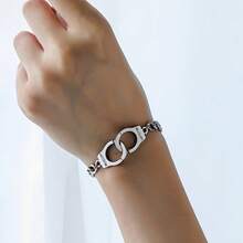 Women's Handcuff Chain Bracelet - Cute And Edgy Cufflink Design With Interlocking Handcuffs, Style Replica Jewelry, Durable Alloy Accessories, Suitable For Daily Wear, Parties, And Themed Events (No Lock/Key) - Gift For Fans Of "Law And Order" - Thép - Xem 6