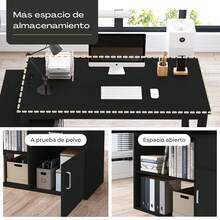 Mesa de estudio reversible con 2 estantes y toma de corriente - Negro - Ver 4