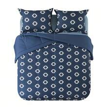 7-Piece Reversible Bed In A Bag Comforter Set With Sheets, Blue Floral, Queen - Hải quân Geo - Xem 6
