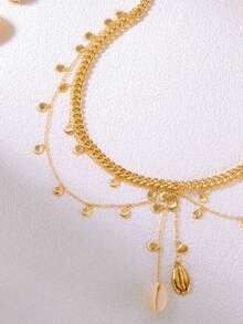 2pcs Multilayer Fashionable Sexy Beach Ocean Resort Style Metal Waist Chain, Shell Tassel Body Jewelry Chain - Shell - View 2