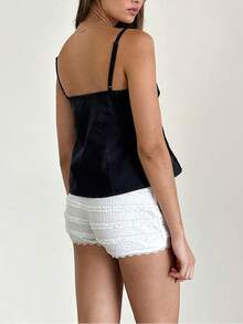 Women Y2k Crop Tank Top Low Cut Sleeveless Cami Top Sexy V Neck Spaghetti Strap Camisoles Summer Going Out Top - 黑色 - 查看 4