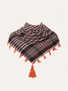 1 pieza Pañuelo de cuello con borlas geométricas en estilo patchwork a cuadros - Multicolor - Ver 15