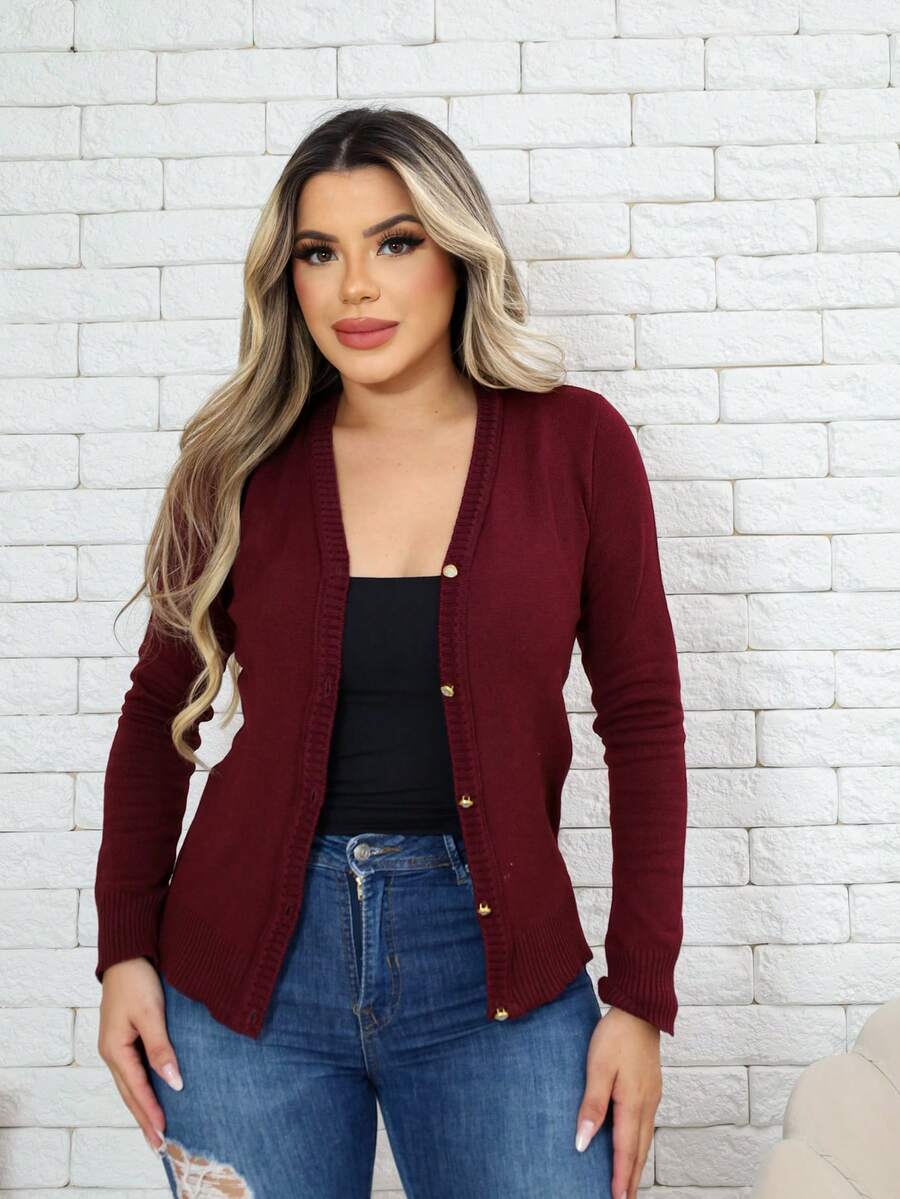 MONNEI Cardigan Knit Jacket With Buttons - Gỗ đỏ - Xem 1