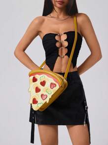 Bolsa Transversal Novidade Forma de Pizza Cartoon Mulheres, Bolsa de Ombro Fofa para Meninas, Bolsas e Bolsas da Moda