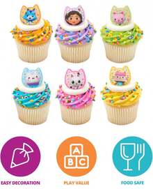 DecoPac  Gabby's Dollhouse Rings, 24 Cupcake Decorations Featuring Gabby, Pandy Paws, Irresistible Kitty Characters, And Super Fun Adventures!- 24 Pack - Trang trí bánh - Xem 4