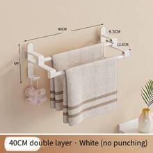 1pc No Drilling Needed Double Rod Wall Mounted Bathroom Towel Rack, Multi-Functional Storage Rack For Bathroom, Kitchen, And Behind The Door - Multicolor - View 14