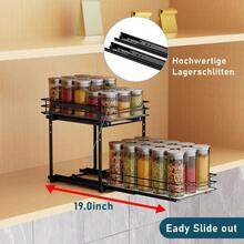 Pull Out Spice Rack, 2-Tier Spice Rack With Adjustable Height, Spice Rack For Inside Cupboard, Metal Kitchen Cupboard Organiser,Storage Rack For Inside Cupboard, 7.2in W X 10.4in L X 9in H - Black - View 4