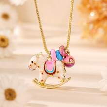 1 colar com pingente de carrossel esmaltado fofo, joia delicada para mulheres, acessórios estilosos, ótimo presente para namorada ou filha - Troianos - Ver 1