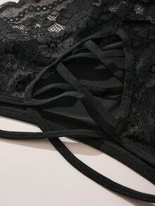 1 件性感内裤女士内裤蕾丝性感镂空个性化蕾丝交叉舒适透气内裤窗格内裤黑色 - 黑色 - 查看 5