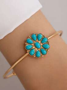1pc Minimalist Petal Open Bangle Bracelet, Elegant Floral Design, Fashion Accessory Suitable For Women Everyday And Holiday Wear