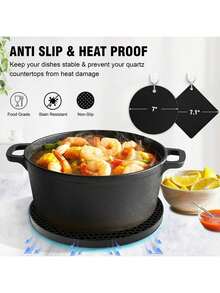 4片装黑色硅胶隔热垫，适用于热锅热碗。耐热台面垫，可用作餐垫、杯垫、隔热垫和大杯垫。 - 方圓款 - 查看 9