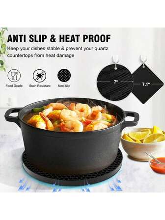 4 pièces de tampons résistants à la chaleur en silicone noir, convenant pour les casseroles et bols chauds. Tapis de plan de travail résistants à la chaleur, pouvant être utilisés comme sets de table, sous-verres, dessous de plat et grands sous-tasses