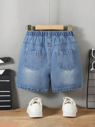 1pc Toddler Fashionable Casual Streetwear Outdoor Dark Distressed Denim Jeans