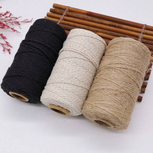 100M/Roll 2Mm Vintage Cord Jute Twine Rope DIY Gift Wrapping String Beige Black Macrame Rope For Crafts Bohemian Wedding Gardening Bulk Office Supplies Home Party Decoration