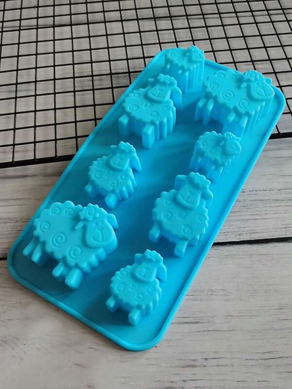 1 pieza, Molde de silicona de 8 cavidades con forma de ovejas para chocolate, molde para hacer caramelos, galletas, gelatina, pudín, cubitos de hielo, repostería y herramientas de cocina, accesorios de cocina
