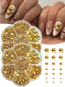1盒装 Abs 金色珍珠指甲饰 Y2K 风格半圆形珍珠 3D 美甲配件 DIY 美甲用品指甲美甲宝石