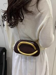 Retro Metal Decor Handbag Box-Style New Burgundy Bride Wedding Party Evening Clutch Purse, Women Chain Shoulder Crossbody Bag , Burgundy Bag - Coffee Brown - View 3