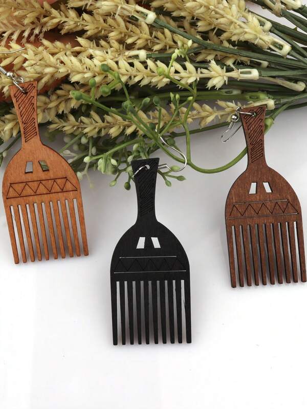 1 Pair Vintage Carved Wooden Earrings, African Wood Boho Earrings Jewelry Gift For Women