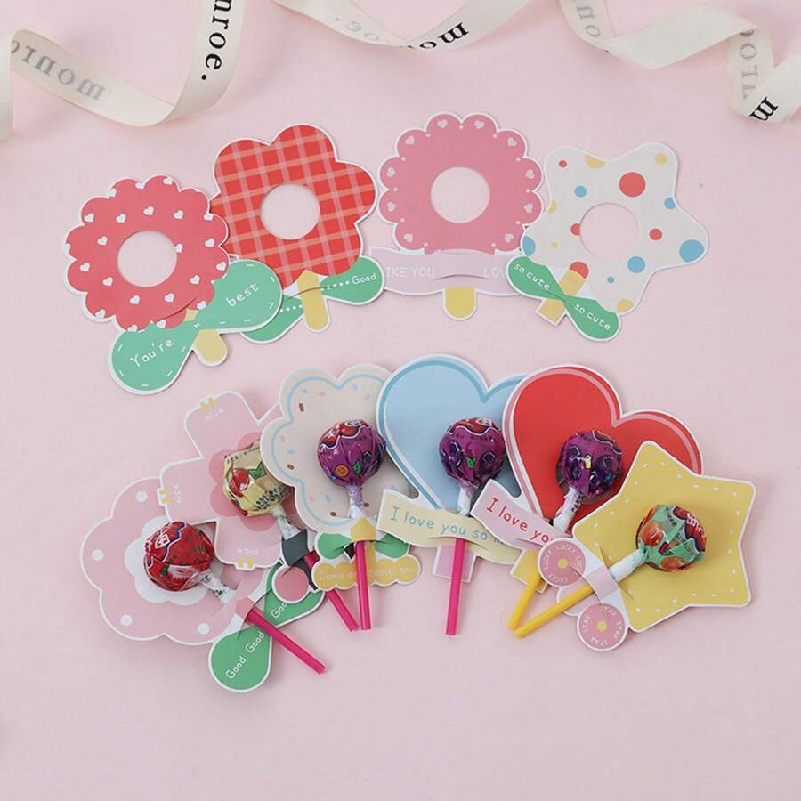 50 张可爱花朵棒棒糖纸卡卡通图案装饰插件