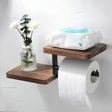 1 Stück Wandmontierter Holz Toilettenpapierhalter - Badezimmer Papierhalter Toilettenrollenhalter Holz Wandmontage Toilettenpapierhalter mit Ablage (2 Stile erhältlich)
