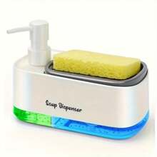 1 Set Multi-Purpose Dish Soap Dispenser With Sponge Holder, Kitchen & Bathroom Soap Dispenser, Plastic, Freestanding, No Battery Required, Perfect Pump Head, Leak-Proof Design, Great Gift Idea