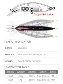 KINGDOM Kingdom Slow Sinking Pencil Noise Minnow Sea Fishing Lures 70mm 12g 55mm 7g Swimbaits Swing Hard Baits Wobblers Fishing Tackle