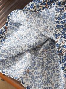 Young Girl Cute Floral Print Frill Cap Sleeve Mori Style Dress With Ruffle Hem, Summer
