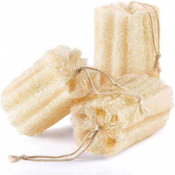 3PCS Natural Loofah Exfoliating Body Scrubber, Natural Real Egyptian Loofah Sponge Bath & Shower Scrub Exfoliating Loofah For Women And Men, Luffa Sponges For Face, Back & Body