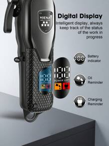 HINEA HIENA PRO Men's Electric Hair Clipper Set - Stylish Black Beard Trimmer With LCD Display, T-Shaped Blade, USB Rechargeable, Includes Multiple Styling And Beauty Comb Accessories - Ideal Gift