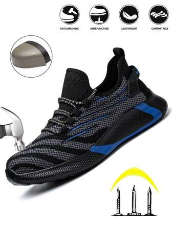 UMBURLLY Plus Size Men's Steel Toe Puncture Proof Anti-Skid Work Shoes, Breathable Woven Knit Industrial Construction Sneakers