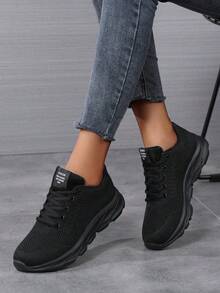 Women's Casual Running Sneakers, Breathable Mesh, Comfortable Non-Slip Knit - Black - View 15