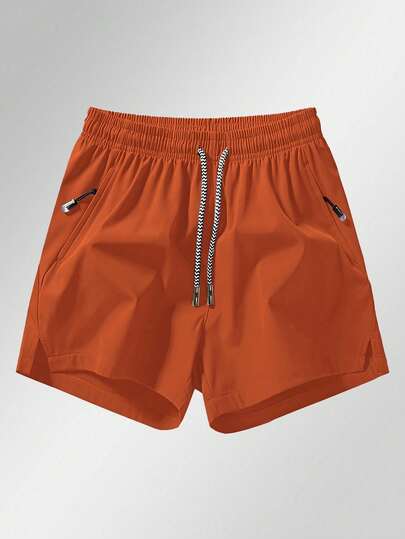 Men's Anti-Lost Zipper Pocket Drawstring Waist Sports 3/4 Shorts